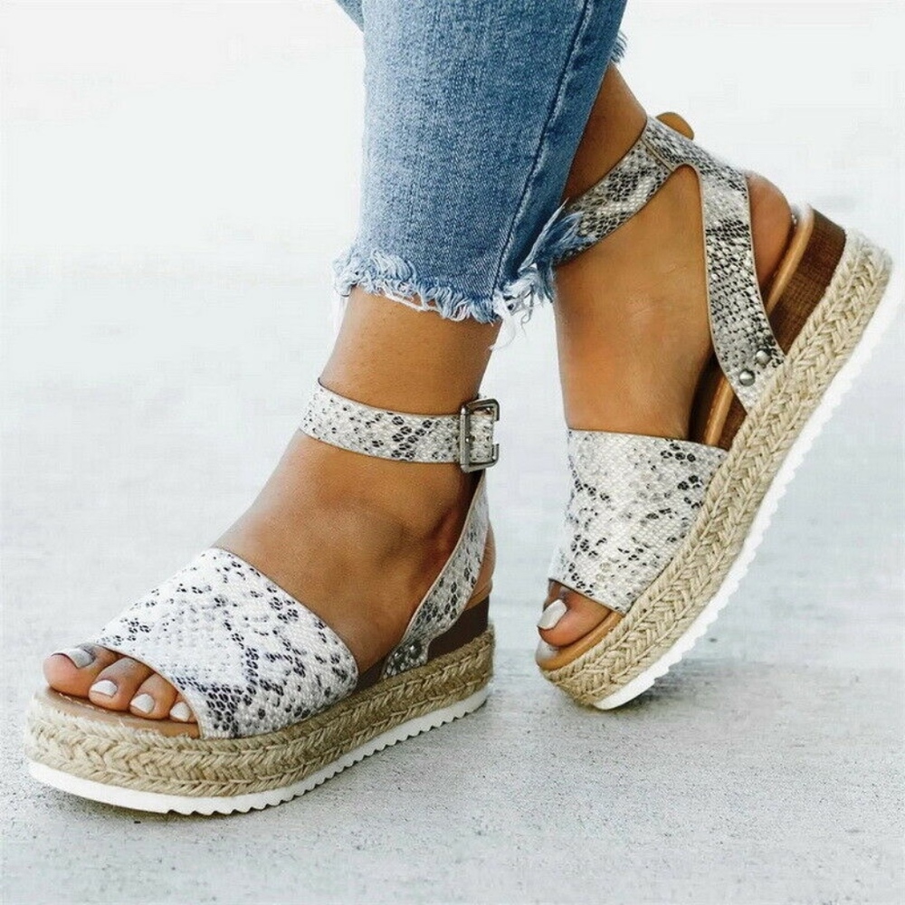 Snake Skin Print Espadrilles Sandals - Picture 1 of 8